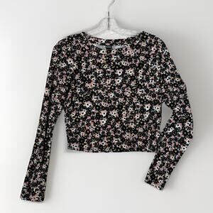Wild Fable Ditsy Floral Rib Knit Cropped Top Baby T Shirt Long Sleeve M Y2k 90s